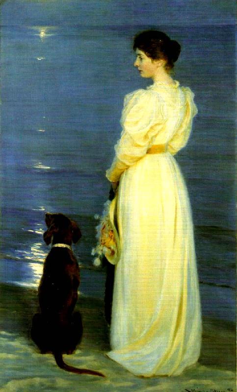 Peter Severin Kroyer sommarkvall pa skagen oil painting image